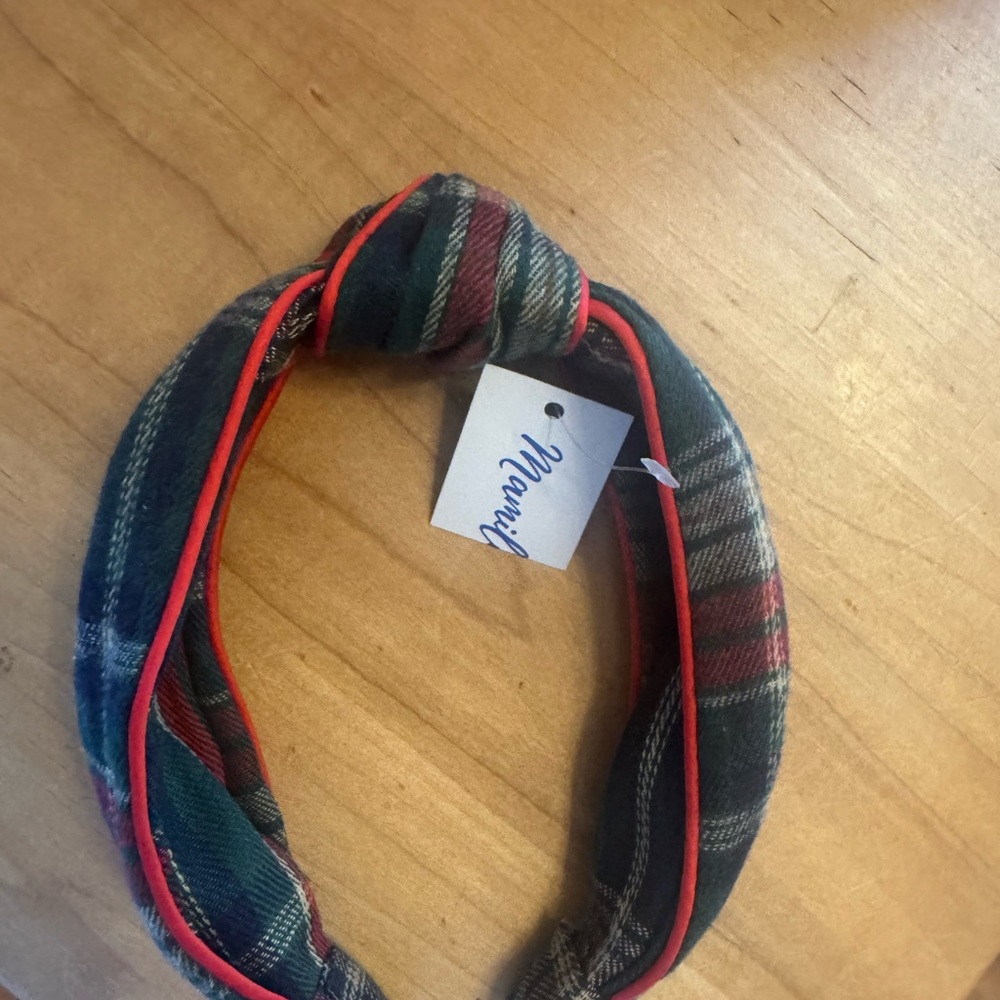 Plaid Headband with Red Trim